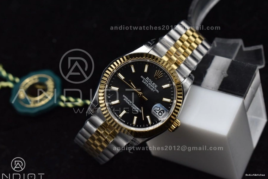 GSF on 278273 Steel DateJust 316L Stick Black Ladies Dial Markers Soft 31 Bracelet 561 YG President 1123